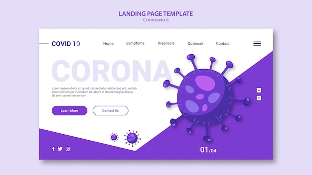 PSD gratuito coronavirus design del modello di landing page