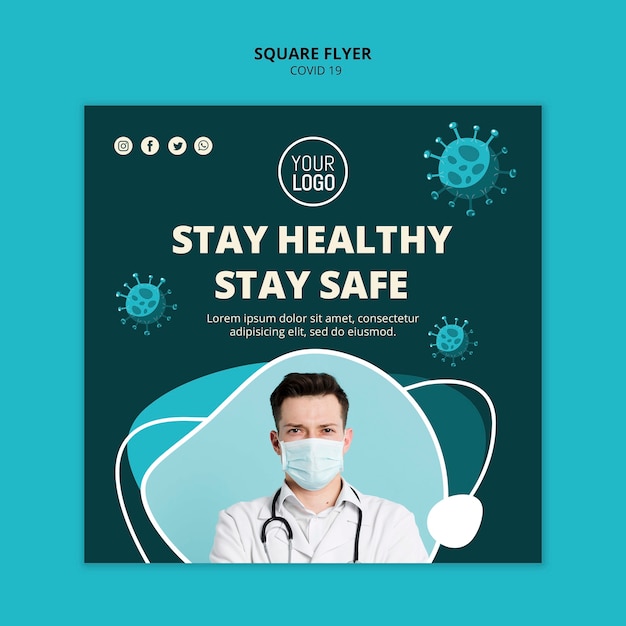 Free PSD coronavirus square flyer template with photo