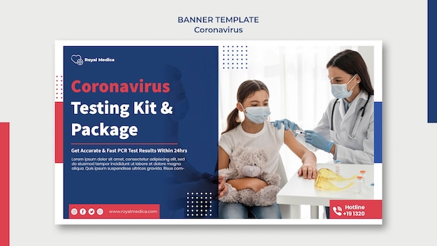 PSD gratuito modello di banner del kit di test per il coronavirus