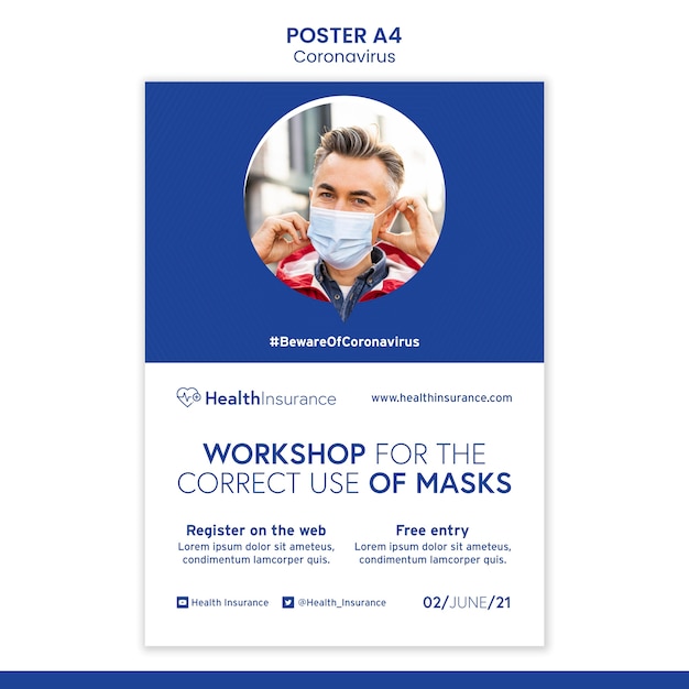 PSD gratuito modello di poster per workshop sul coronavirus