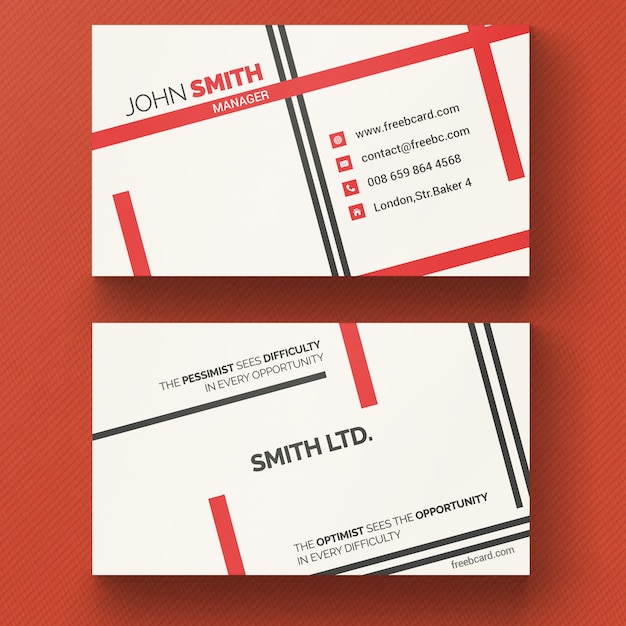 Free PSD corporate card with red lines