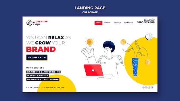 Free PSD corporate landing page template