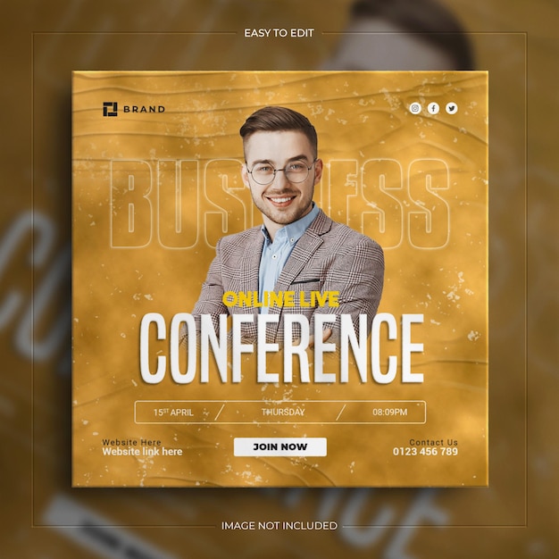 Corporate marketing conference instagram and business webinar social media post template
