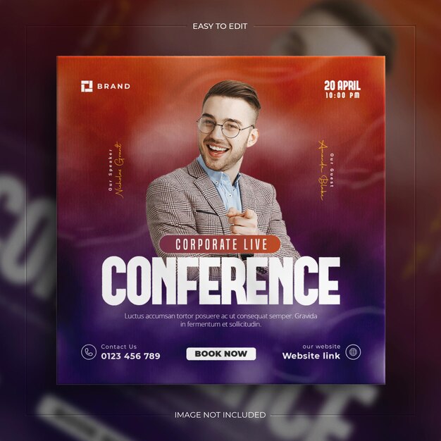Corporate marketing conference instagram and business webinar social media post template