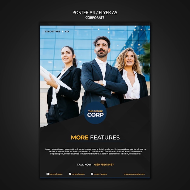 Free PSD corporate poster template with photo