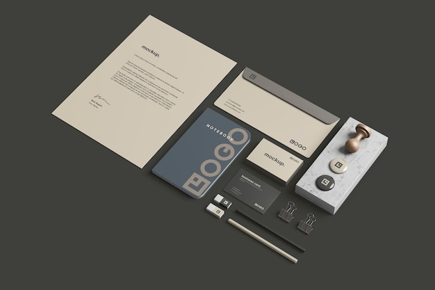 Corporate stationery branding mockup perspective view