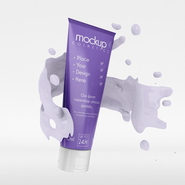 Cosmetic packaging mockup with liquid effect