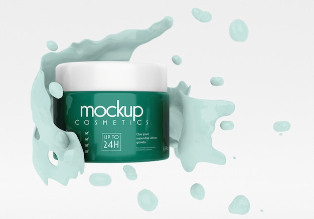 Cosmetic packaging mockup with liquid effect