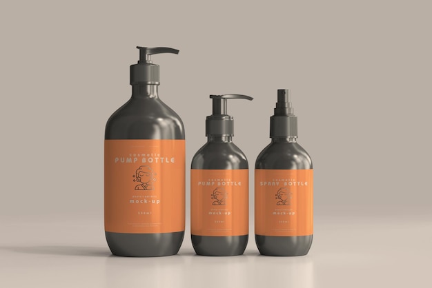 Cosmetic pump bottle and spray bottle mockups