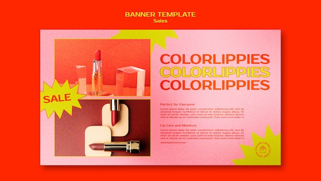 Cosmetic sales horizontal banner template in vibrant and bold style