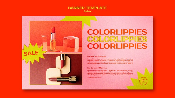 मुफ़्त PSD cosmetic sales horizontal banner template in vibrant and bold style