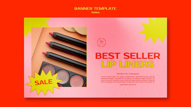 Free PSD cosmetic sales horizontal banner template in vibrant and bold style