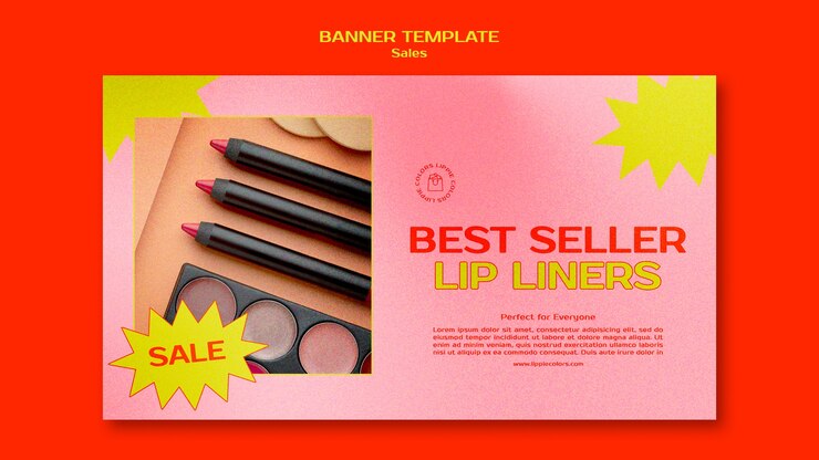 मुफ़्त PSD cosmetic sales horizontal banner template in vibrant and bold style