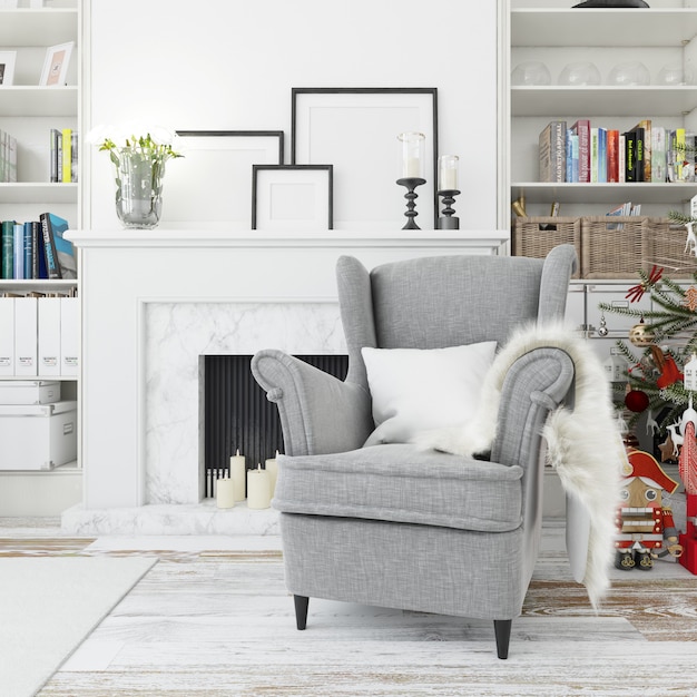 Free PSD cosy living room, comfortable armchair