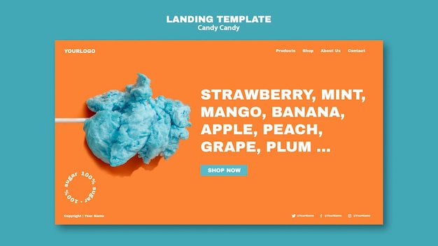 Free PSD cotton candy on stick landing page template