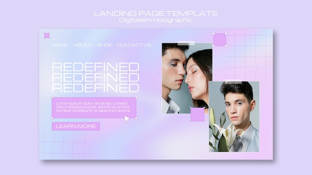 Free PSD couple digitalism holographic landing page