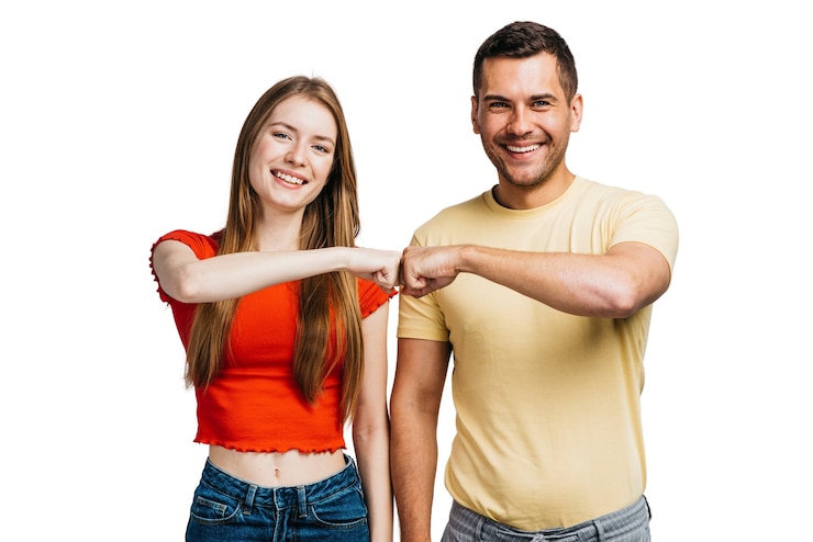 Free PSD couple gesturing together