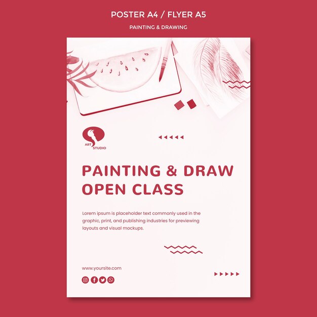 Courses of drawing and painting poster template