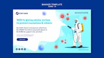 Free PSD covid-19 banner template with illustration