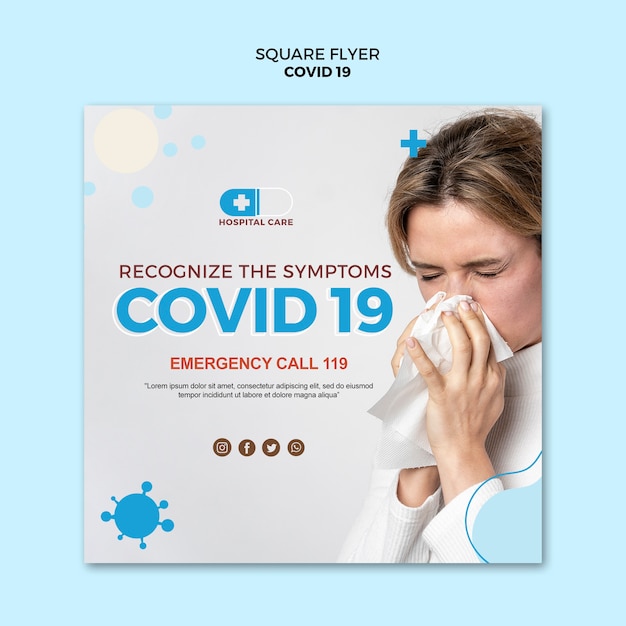 無料PSD covid19スクエアチラシコンセプトテンプレート