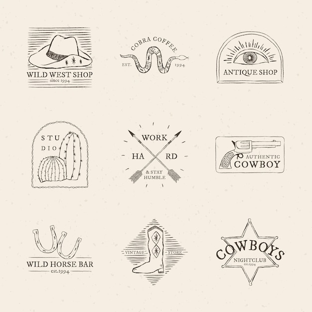 PSD gratuito collezione psd con logo a tema cowboy