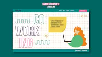 Free PSD coworking concept horizontal banner