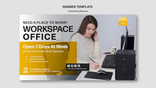 Coworking Office Space Banner Template Free PSD Download