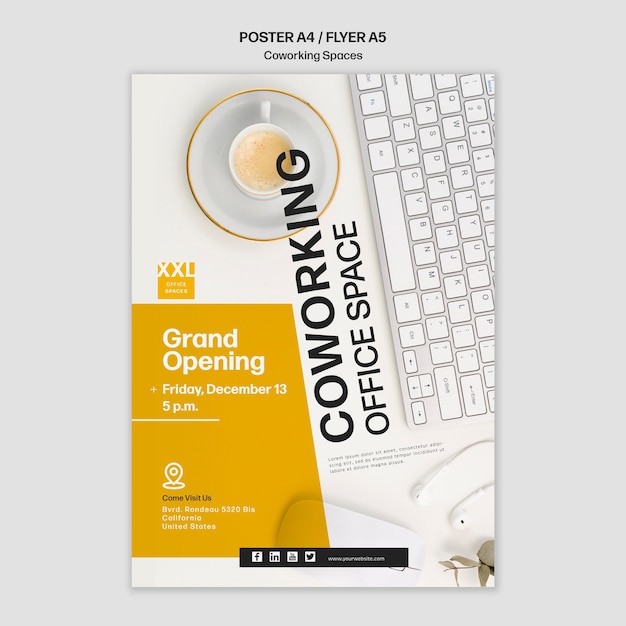 PSD gratuito modello di poster spazio ufficio coworking