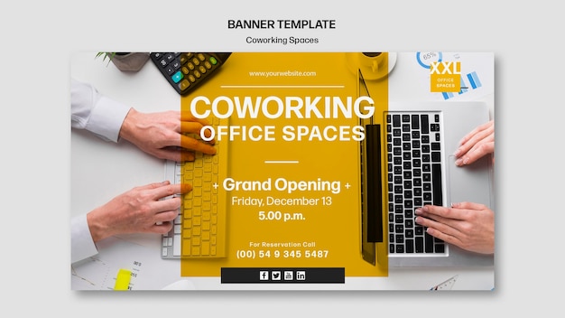 Free PSD coworking office space template banner