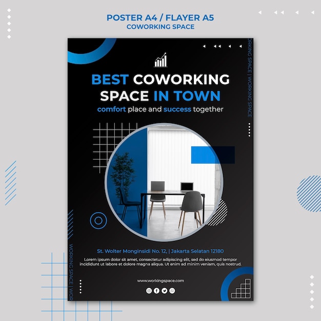 PSD gratuito modello di poster di spazio di coworking