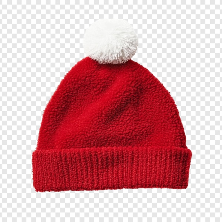 Free PSD cozy red santa hat with pom pom