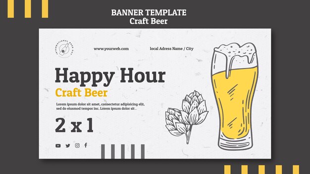 Craft beer happy hour and glass banner