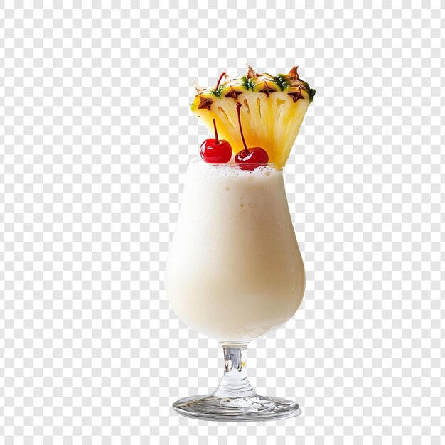 creamy pina colada cocktail with pineapple and cherries