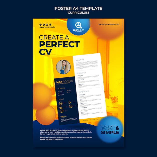 PSD gratuito crea un modello di poster del curriculum perfetto