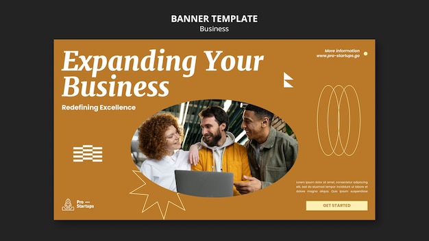Free PSD creative business solutions horizontal banner template with workmates