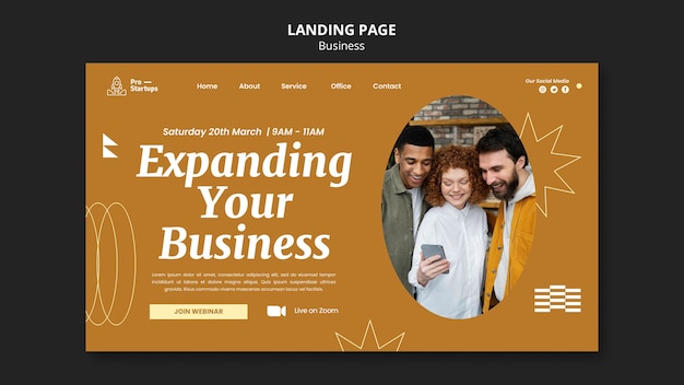 Free PSD creative business solutions landing page template with workmates