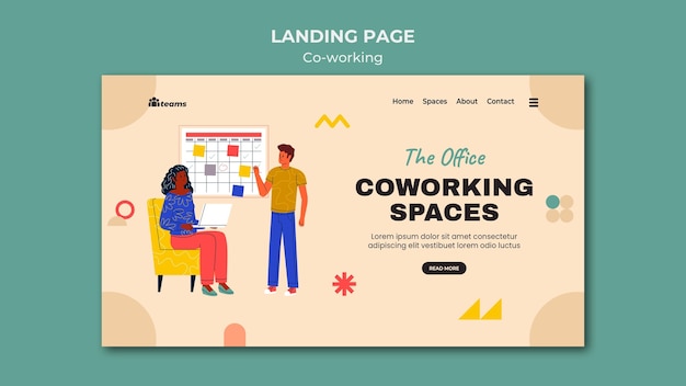 PSD gratuito modello di pagina di destinazione di co-working creativo