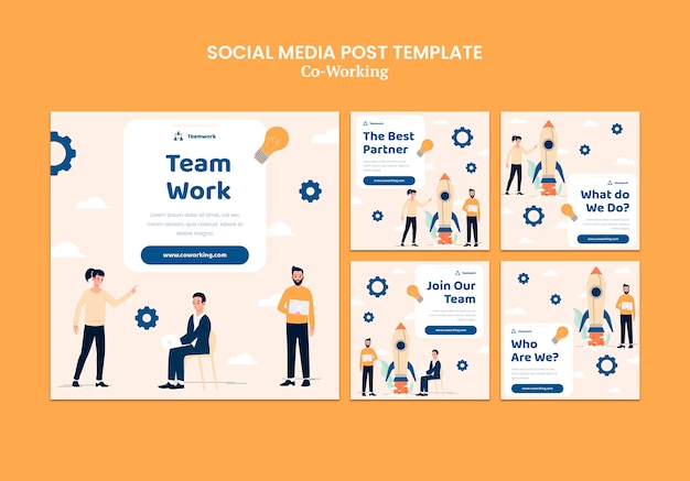 PSD gratuito post sui social media di co-working creativi