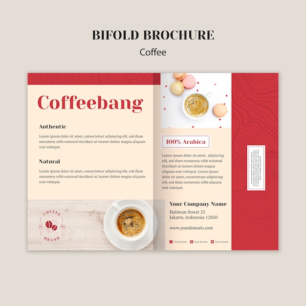 Modello creativo dell'opuscolo bifold della caffetteria