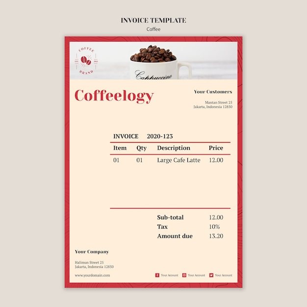 Free PSD creative coffee shop invoice template