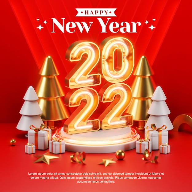 Creative concept happy new year 2022 with 3d render illustrations
