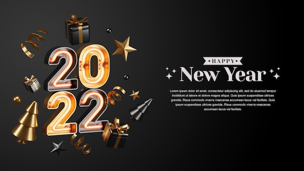 Creative concept happy new year 2022 with 3d render illustrations