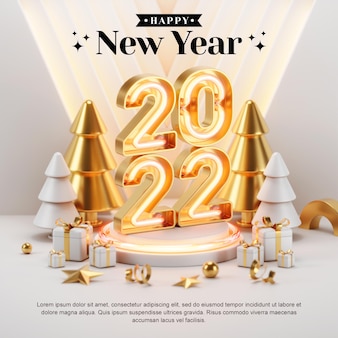 Creative concept instagram feed social media post happy new year 2022 with 3d render illustrations