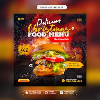 크리 에이 티브 컨셉 특별 맛있는 햄버거 프로모션 배너 소셜 미디어 템플릿