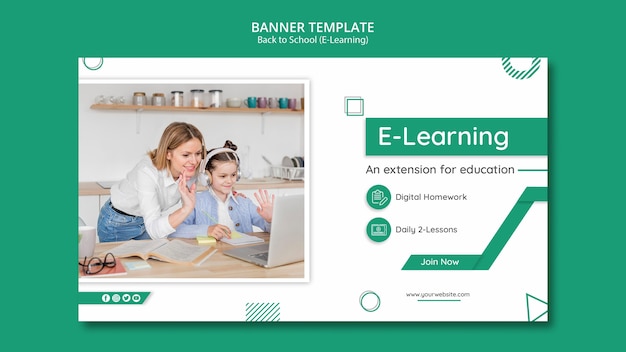 Creative e-learning banner template with photo