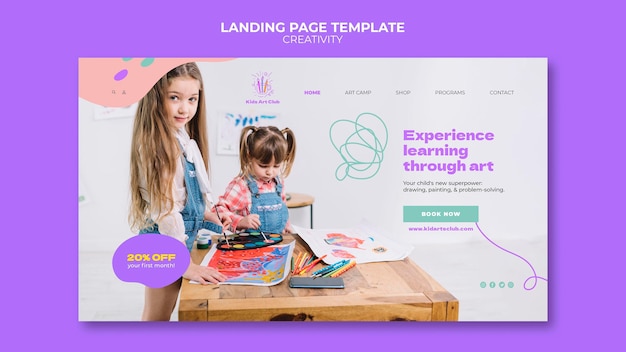 Free PSD creative kids landing page template