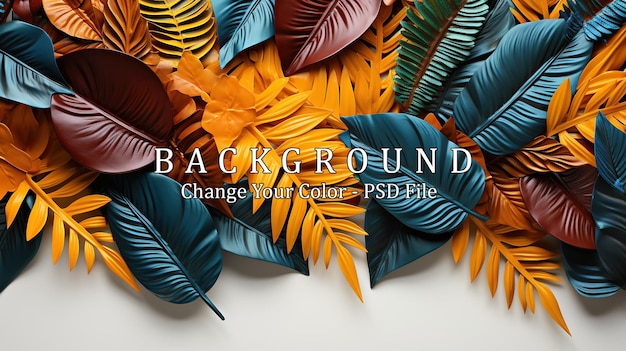 Free PSD creative layout made of colorful tropical leaves on white background