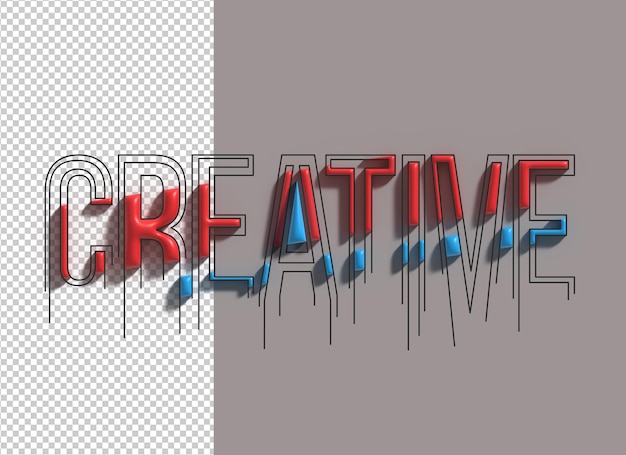 Lettering creativo 3d line art design trasparente del carattere psd