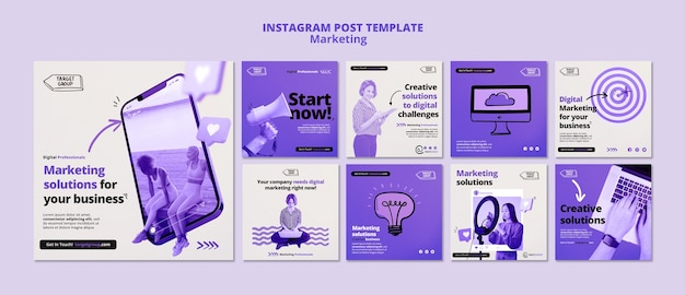 PSD gratuito soluzioni di marketing creative per la raccolta di post di instagram aziendali