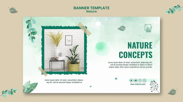 Free PSD creative nature banner template with leaves